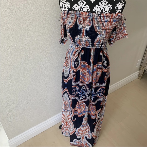 Anthropologie Lavender Field Boho Hippie Smock Dress Off SHoulder Maxi Dress S - Picture 1 of 13